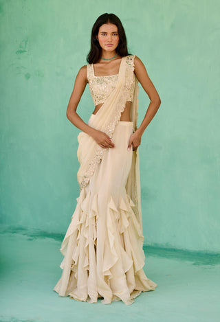 Ivory ziya pre-drape sari and blouse