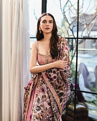 Dusky pink strappy anarkali and gharara set