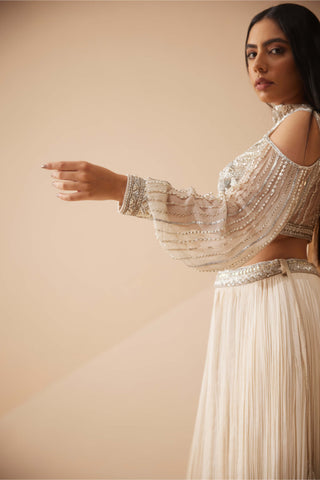 Roqa-Cannes Ivory Lehenga Set-INDIASPOPUP.COM