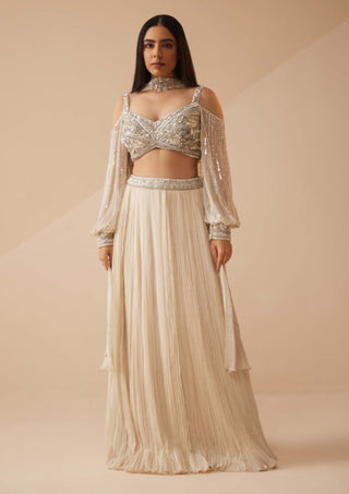 Roqa-Cannes Ivory Lehenga Set-INDIASPOPUP.COM