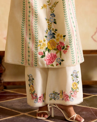 Ivory florals and stripes yoke detail kurta and pants