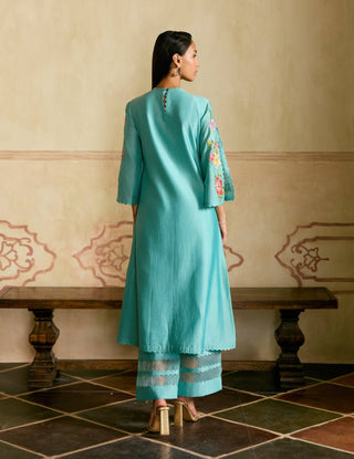 Aqua mosaic floral vines kurta and pants