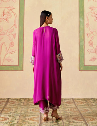 Purple contrast kimono kurta and narrow pants