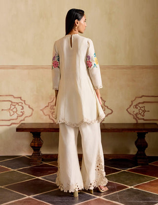 Ivory mosaic vines flared short kurta and bell bottoms