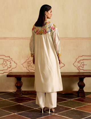 Ivory florals and stripes yoke detail kurta and pants
