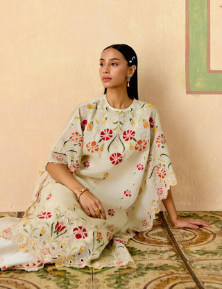 Ivory applique kaftan and tulip pants