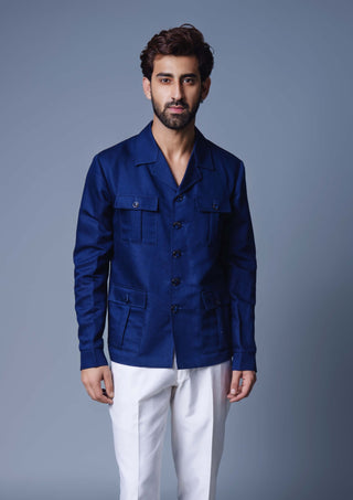 Chatenya Mittal-Navy Blue Solid Shacket-INDIASPOPUP.COM