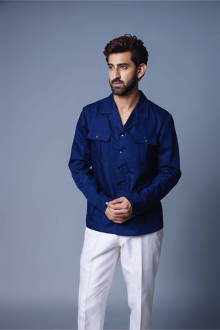 Chatenya Mittal-Navy Blue Solid Shacket-INDIASPOPUP.COM