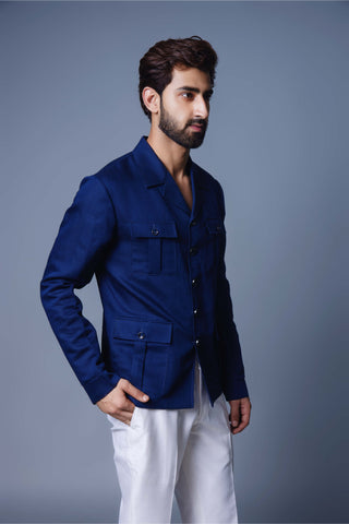 Chatenya Mittal-Navy Blue Solid Shacket-INDIASPOPUP.COM