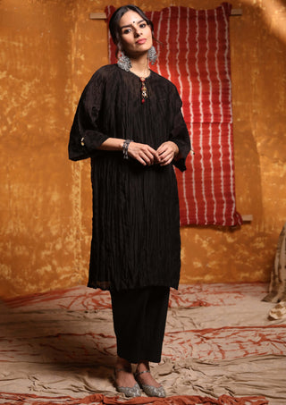 Shivani Bhargava-Black Kimono Tunic And Pants-INDIASPOPUP.COM
