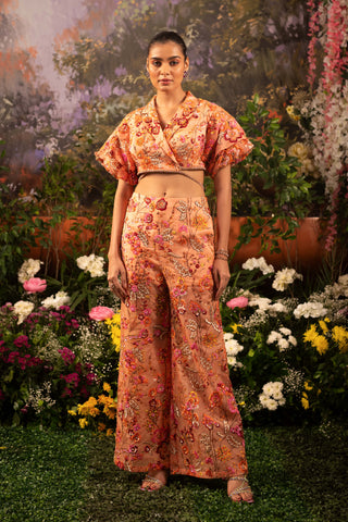 Coral Tisha Blouse And Flared Pants by Moledro available on Indiaspopup