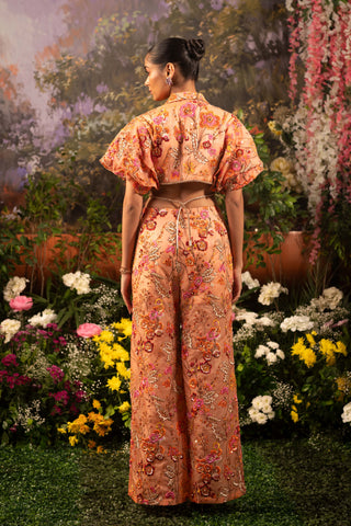 Coral Tisha Blouse And Flared Pants by Moledro available on Indiaspopup