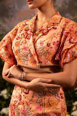 Coral Tisha Blouse And Flared Pants by Moledro available on Indiaspopup