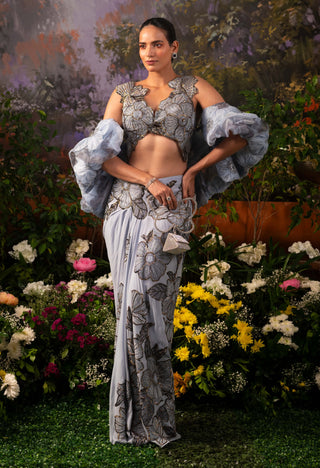 Ice Blue Natasha Sari And Blouse by Moledro available on Indiaspopup