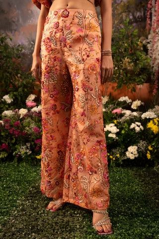 Coral Tisha Blouse And Flared Pants by Moledro available on Indiaspopup