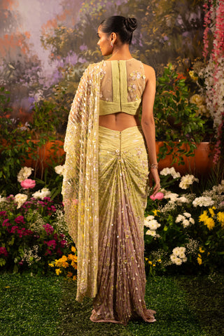 Sage Green & Blush Pink Caylie Sari And Blouse by Moledro available on Indiaspopup
