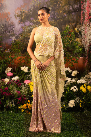 Sage Green & Blush Pink Caylie Sari And Blouse by Moledro available on Indiaspopup