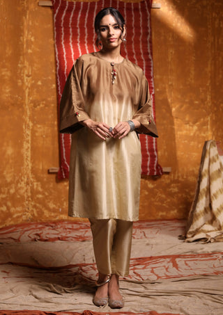 Shivani Bhargava-Brown Ombre Kimono Tunic And Pants-INDIASPOPUP.COM