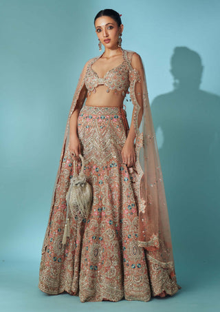 Coral zardozi embroidered lehenga set