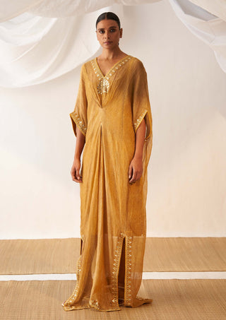 Itrh-Peela Kaner Mustard Kaftan-INDIASPOPUP.COM