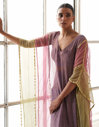 Itrh-Kand Pushp Purple Kaftan And Skirt Set-INDIASPOPUP.COM