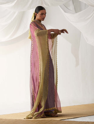 Itrh-Kand Pushp Purple Kaftan And Skirt Set-INDIASPOPUP.COM