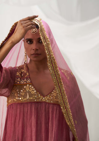 Itrh-Madhumalti Pink Gathered Kurta Set-INDIASPOPUP.COM