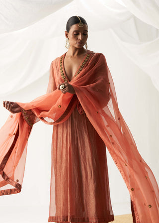 Itrh-Nurvi Peach Kurta Set-INDIASPOPUP.COM