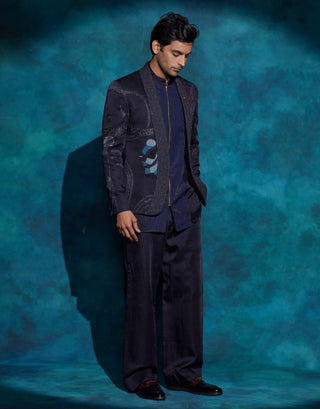Midnight blue embroidered concept blazer set