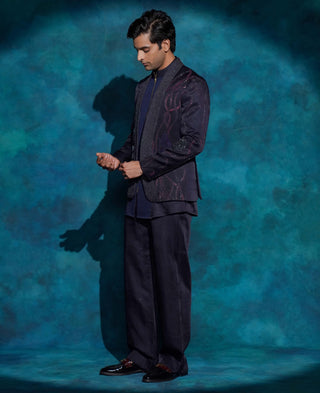 Midnight blue embroidered concept blazer set