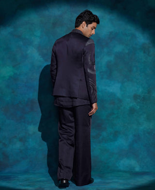 Midnight blue embroidered concept blazer set