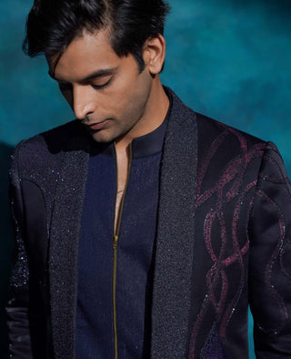 Midnight blue embroidered concept blazer set