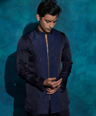 Midnight blue embroidered concept blazer set