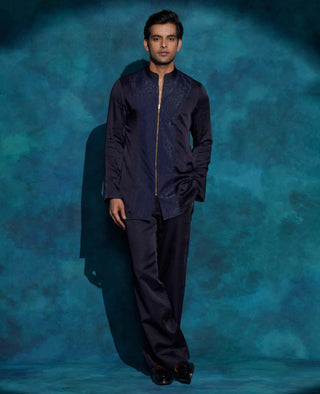 Midnight blue embroidered concept blazer set