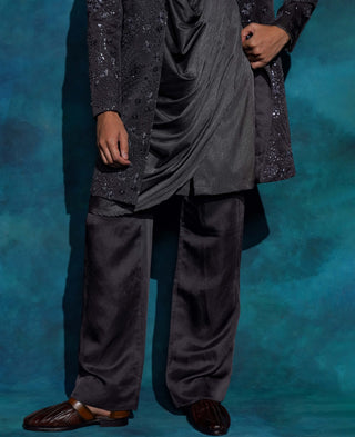 Charcoal gray hand embroidered contemporary jacket set