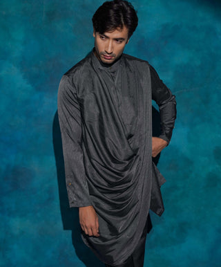 Charcoal gray hand embroidered contemporary jacket set