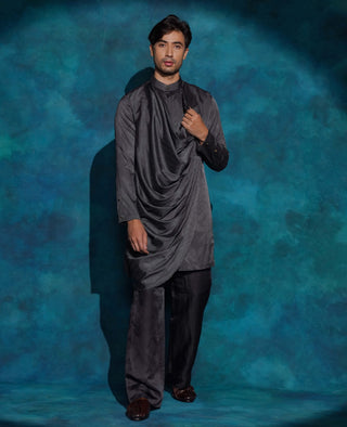 Charcoal gray hand embroidered contemporary jacket set