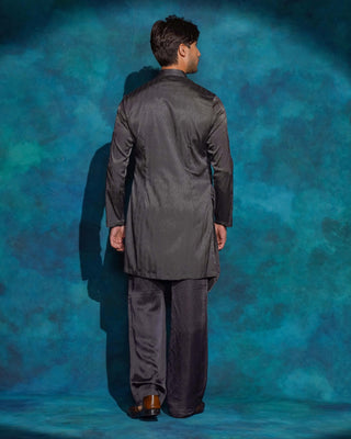 Charcoal gray hand embroidered contemporary jacket set