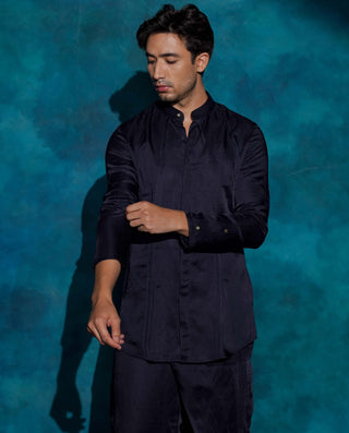 Midnight blue floral embroidered jacket set