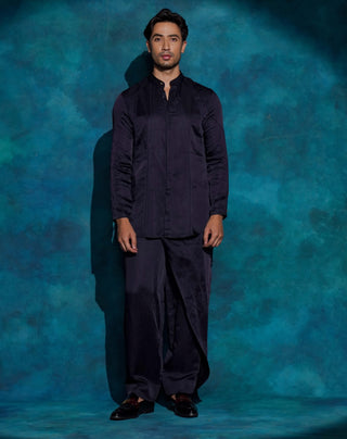 Midnight blue floral embroidered jacket set