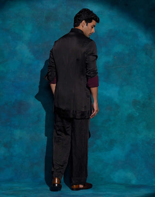 Black hand embroidered open bandhgala set