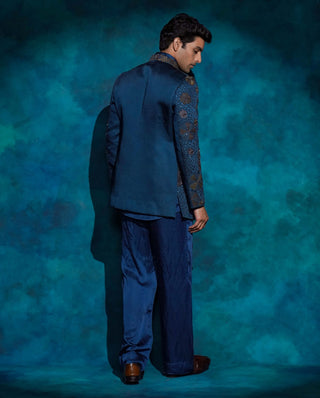 Teal and ombre hand embroidered short jacket set