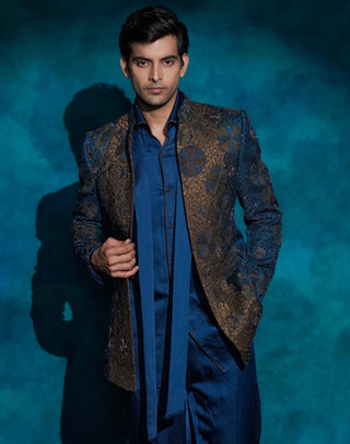 Teal and ombre hand embroidered short jacket set