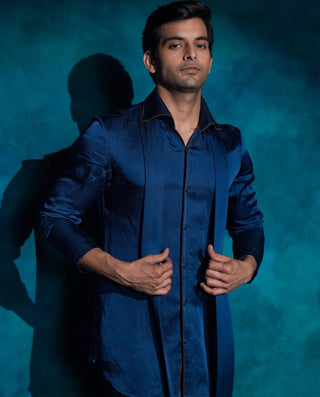 Teal and ombre hand embroidered short jacket set