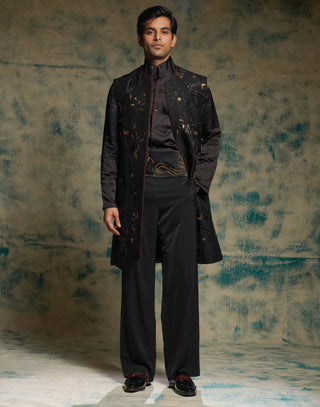 Black and gold hand embroidered shrug set