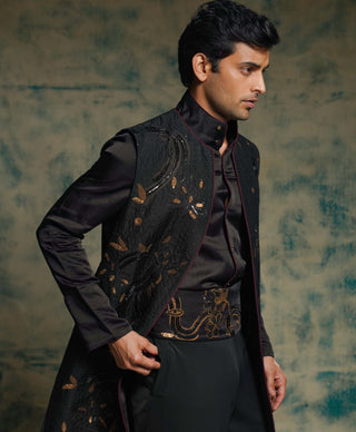 Black and gold hand embroidered shrug set