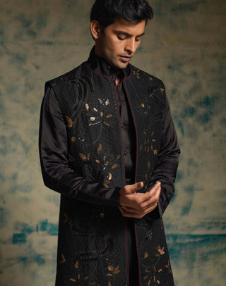 Black and gold hand embroidered shrug set