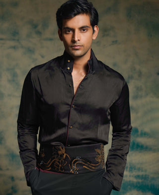 Black and gold hand embroidered shrug set