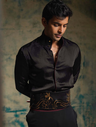 Black and gold hand embroidered shrug set