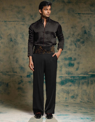 Black and gold hand embroidered shrug set